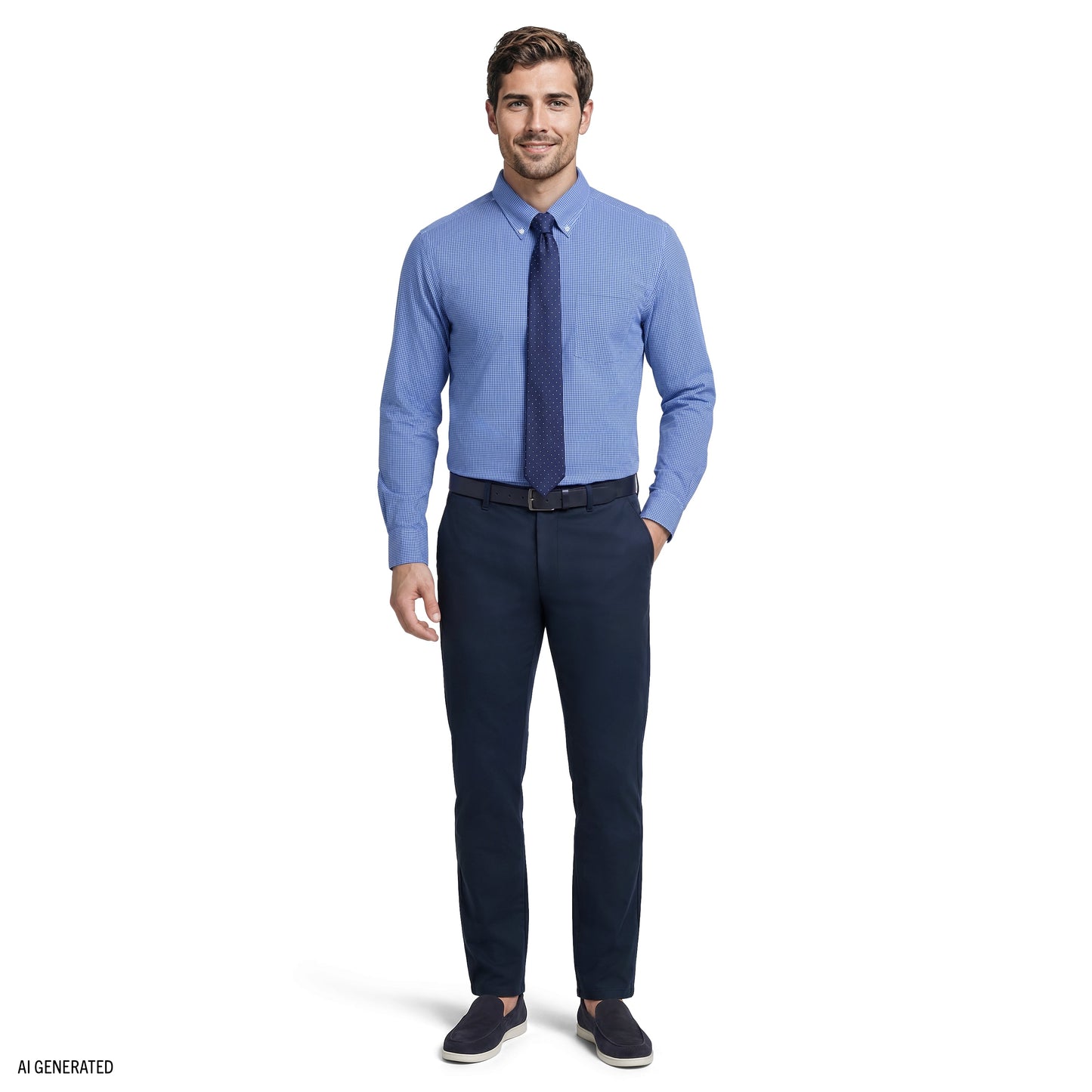 Izod ALL-OVER STRETCH L/S PLAID BUTTON-DOWN DRESS SHIRT - BLUE BELL