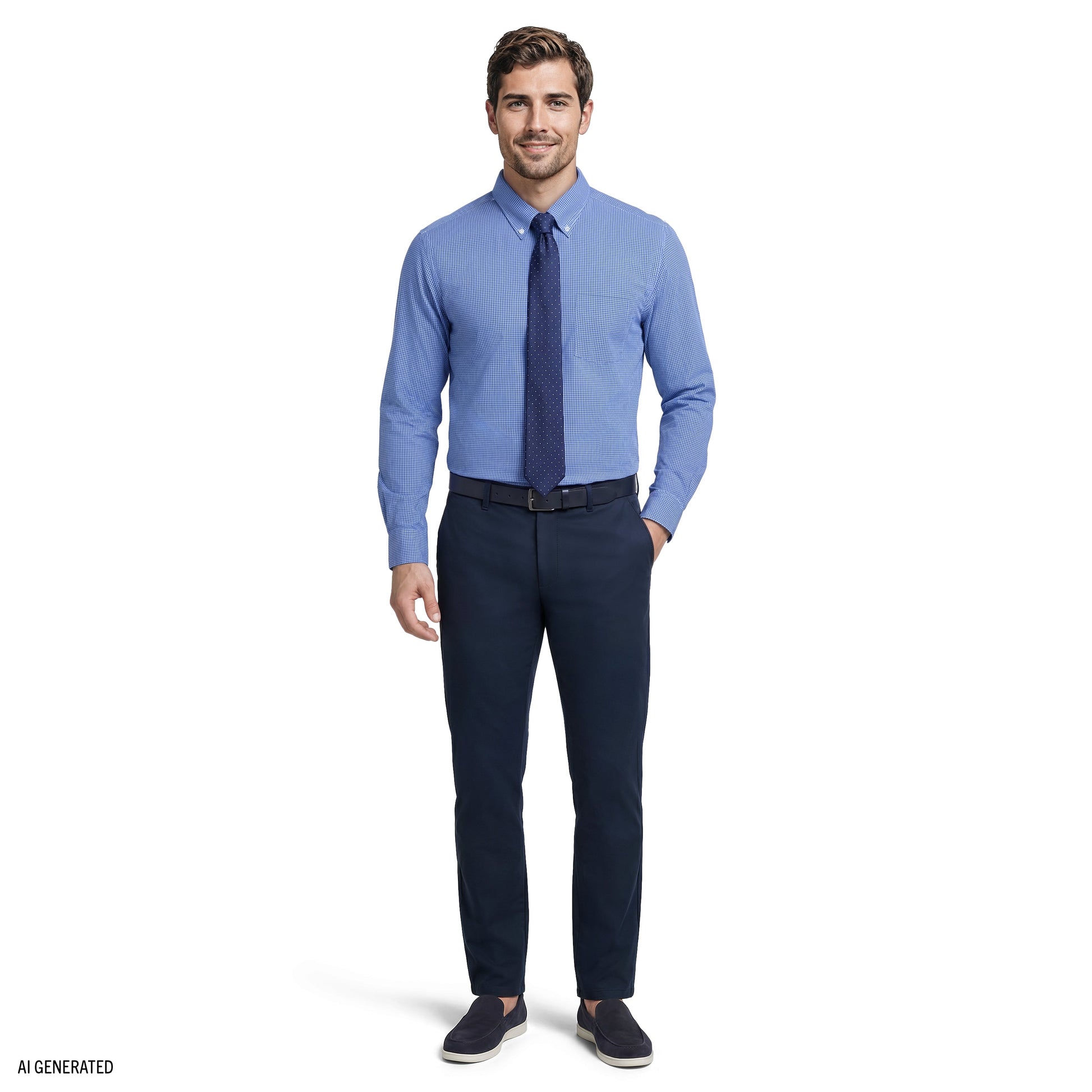 Izod ALL-OVER STRETCH L/S PLAID BUTTON-DOWN DRESS SHIRT - BLUE BELL