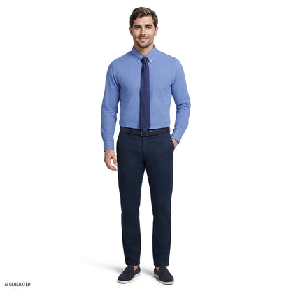 Izod ALL-OVER STRETCH L/S PLAID BUTTON-DOWN DRESS SHIRT - BLUE BELL