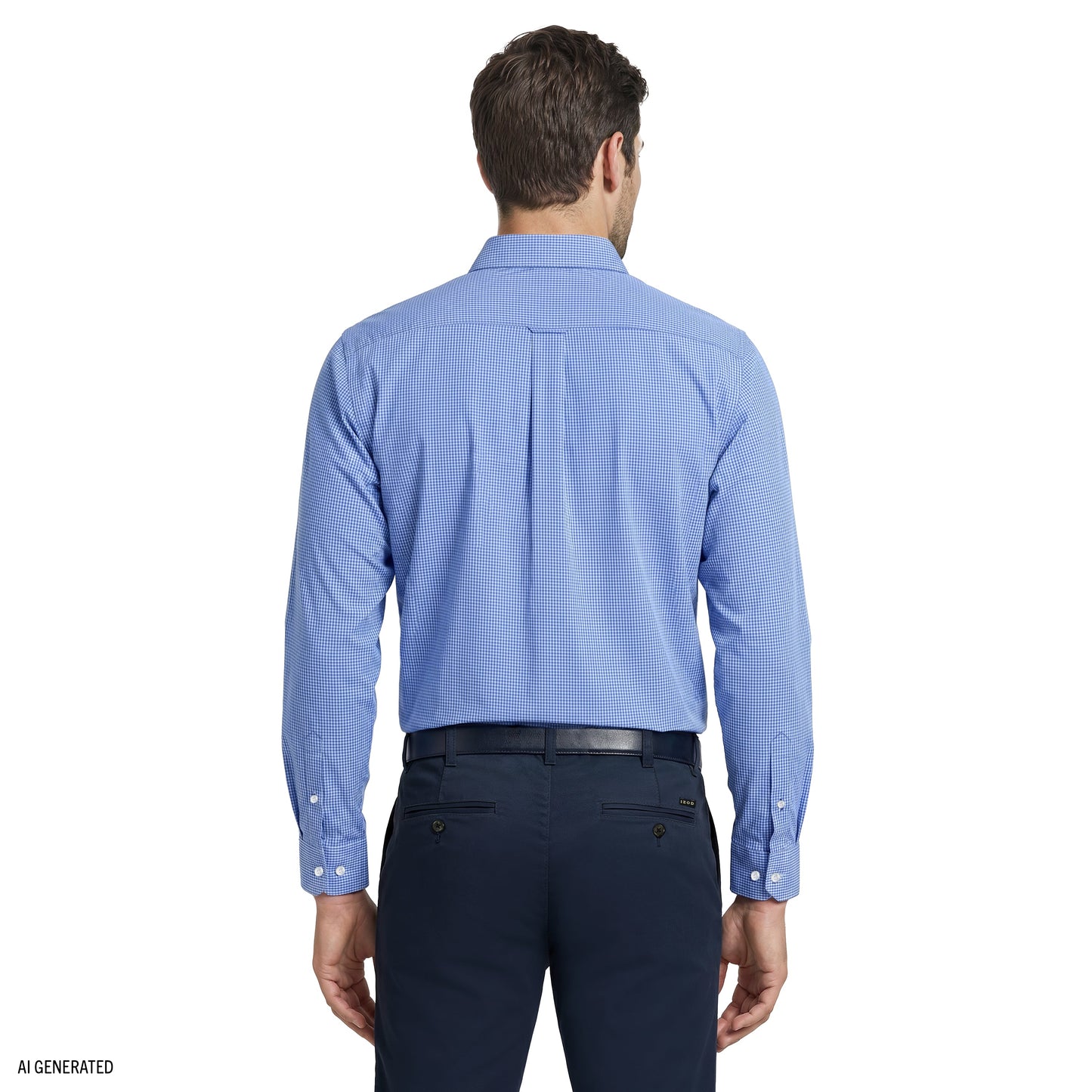 Izod ALL-OVER STRETCH L/S PLAID BUTTON-DOWN DRESS SHIRT - BLUE BELL
