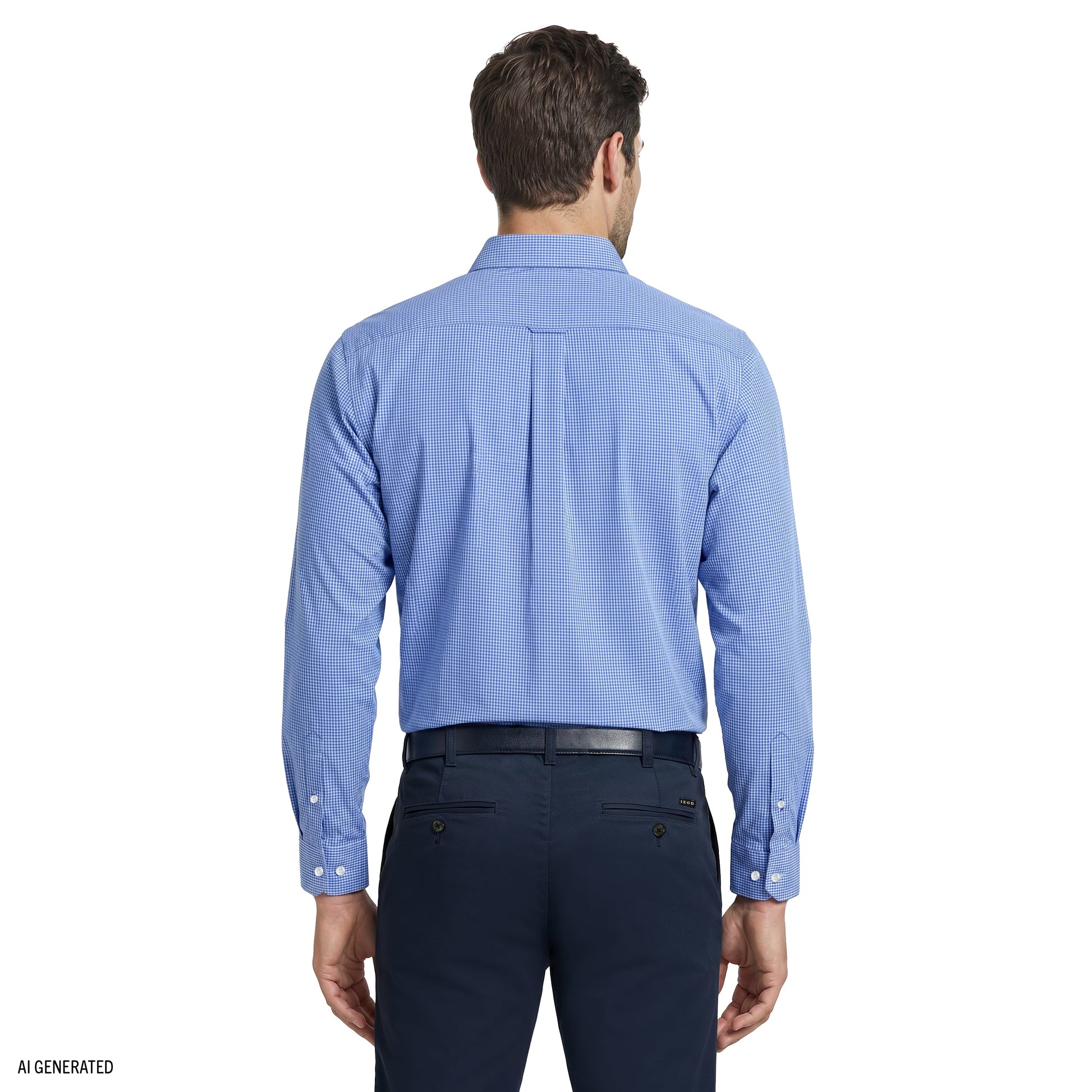 Izod ALL-OVER STRETCH L/S PLAID BUTTON-DOWN DRESS SHIRT - BLUE BELL