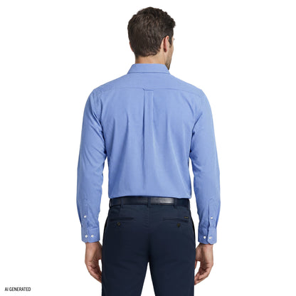 Izod ALL-OVER STRETCH L/S PLAID BUTTON-DOWN DRESS SHIRT - BLUE BELL