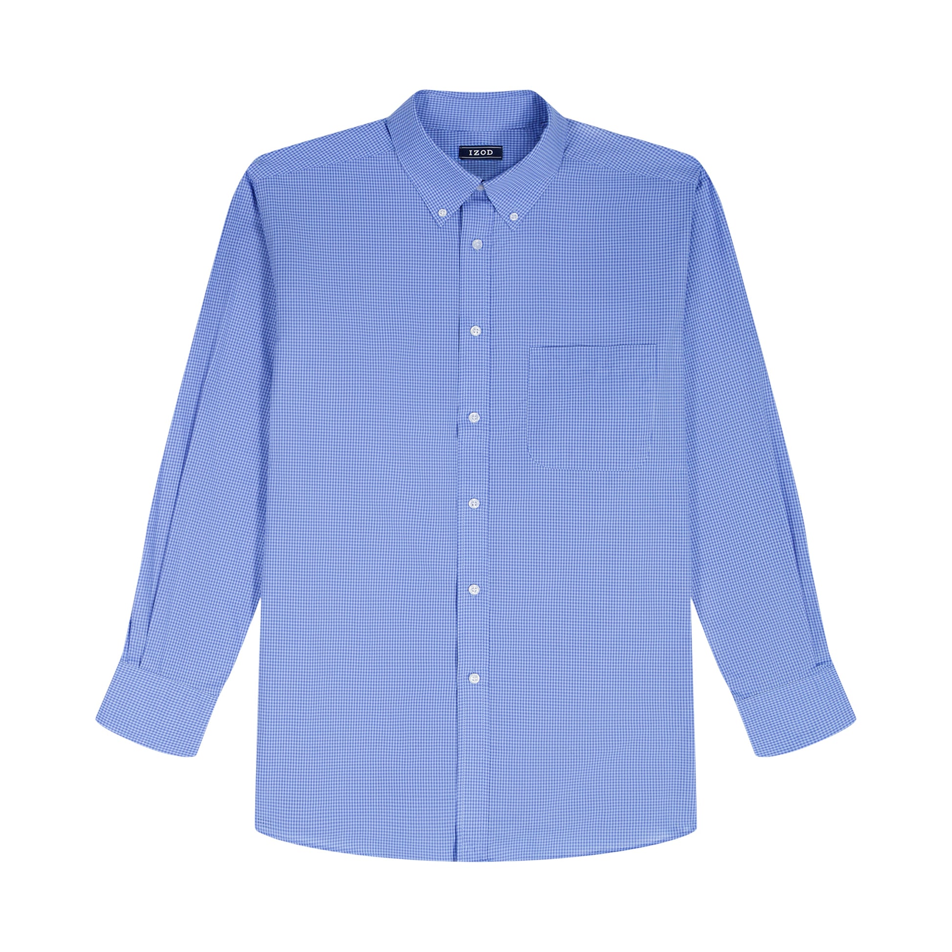 Izod ALL-OVER STRETCH L/S PLAID BUTTON-DOWN DRESS SHIRT - BLUE BELL