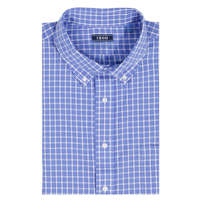 Izod ALL-OVER STRETCH L/S PLAID BUTTON-DOWN DRESS SHIRT - ULTRAMARINE