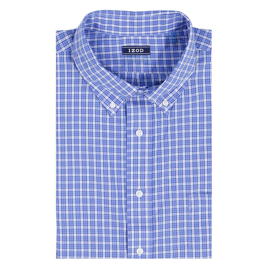 Izod ALL-OVER STRETCH L/S PLAID BUTTON-DOWN DRESS SHIRT - ULTRAMARINE