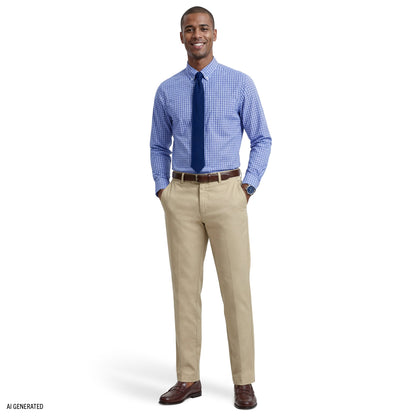 Izod ALL-OVER STRETCH L/S PLAID BUTTON-DOWN DRESS SHIRT - ULTRAMARINE