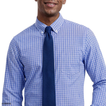 Izod ALL-OVER STRETCH L/S PLAID BUTTON-DOWN DRESS SHIRT - ULTRAMARINE