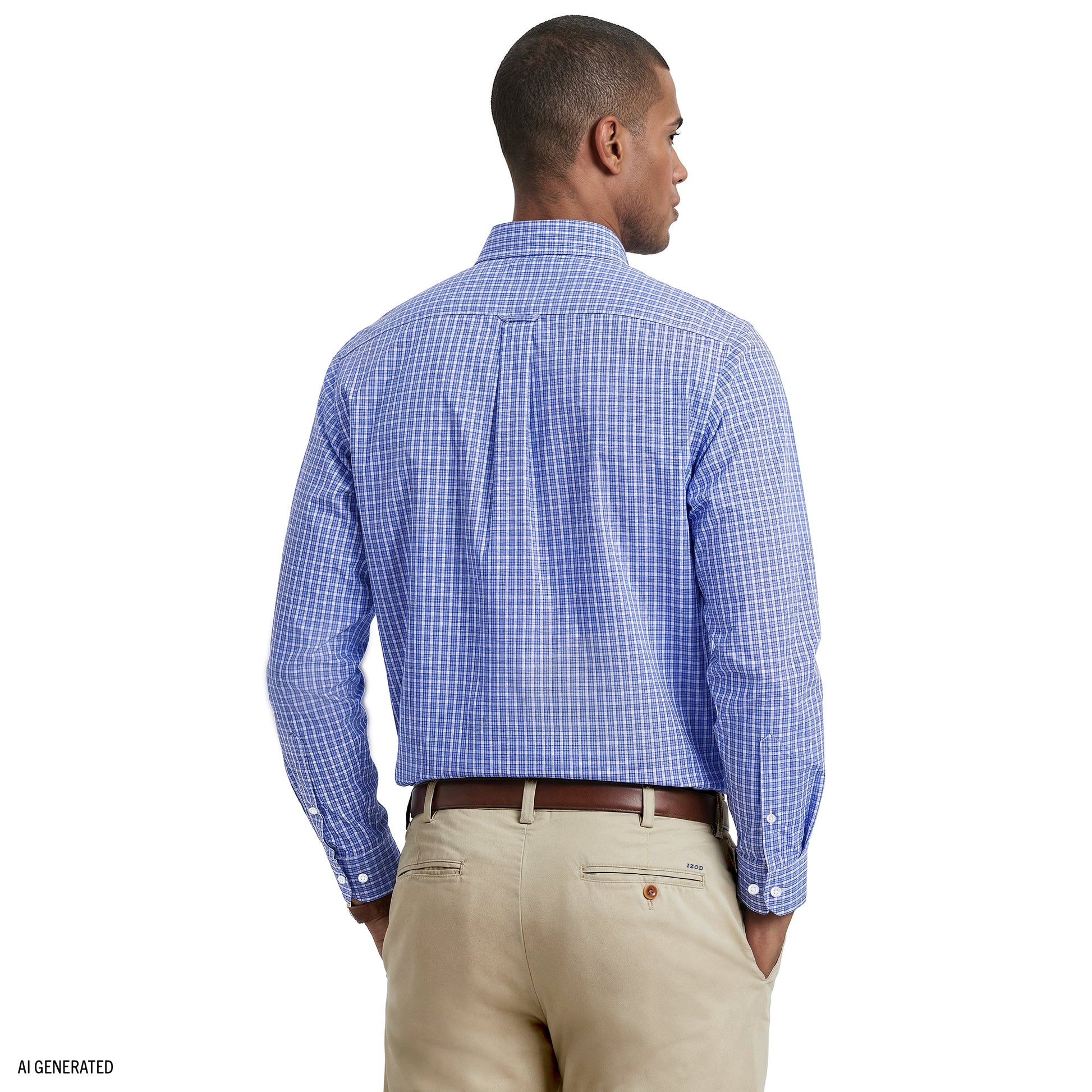 Izod ALL-OVER STRETCH L/S PLAID BUTTON-DOWN DRESS SHIRT - ULTRAMARINE