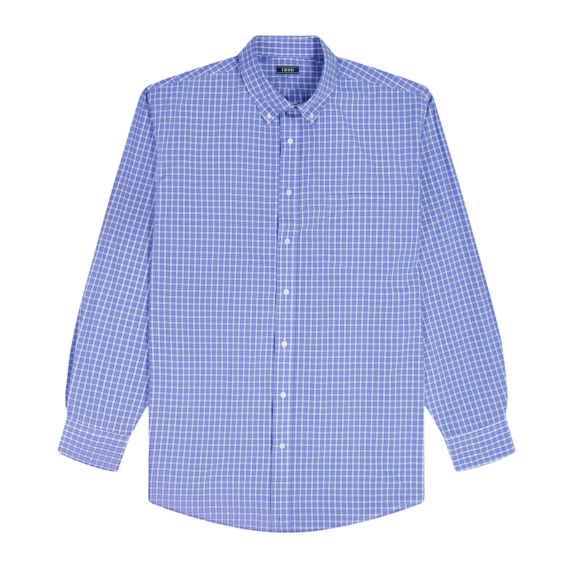 Izod ALL-OVER STRETCH L/S PLAID BUTTON-DOWN DRESS SHIRT - ULTRAMARINE