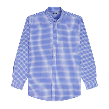 Izod ALL-OVER STRETCH L/S PLAID BUTTON-DOWN DRESS SHIRT - ULTRAMARINE