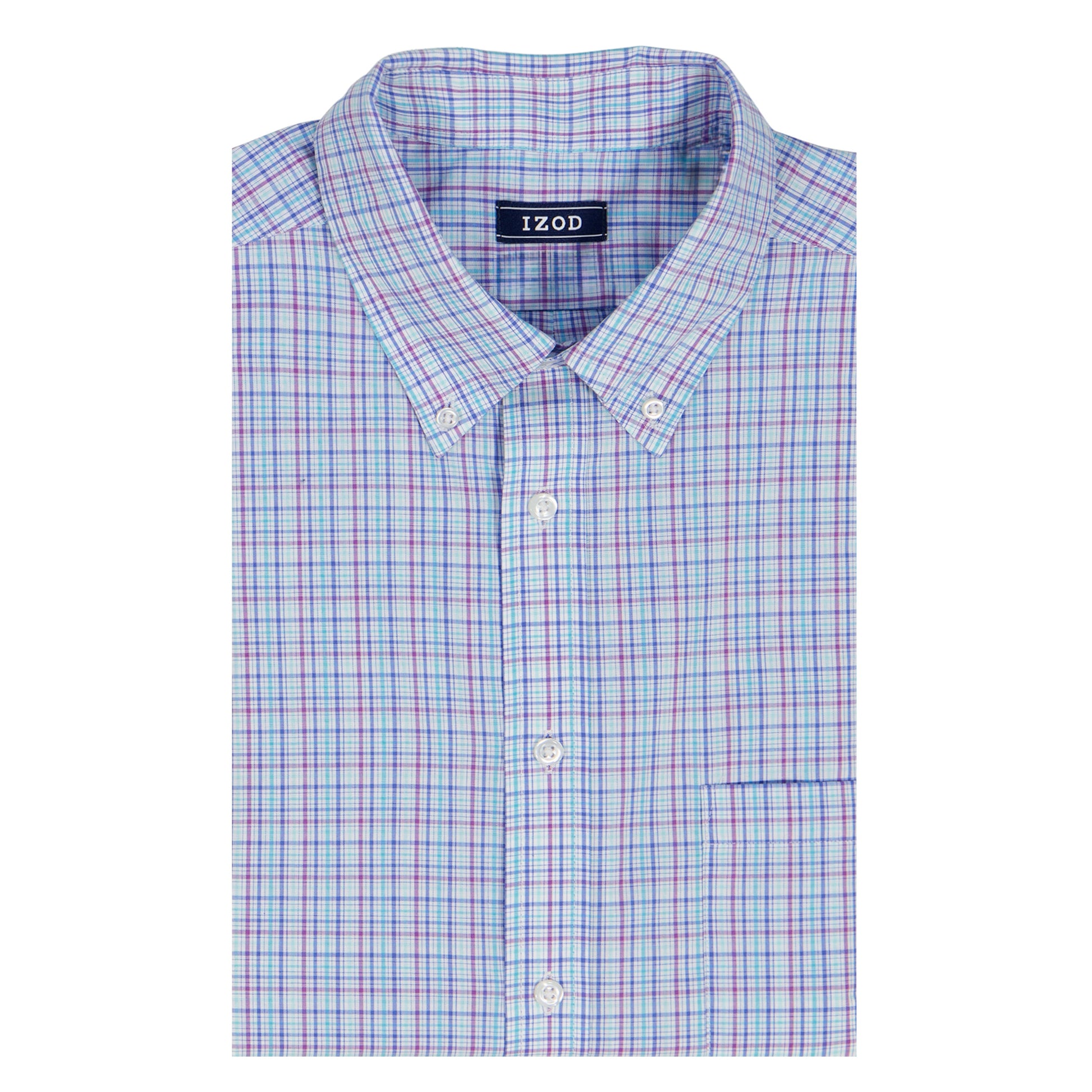Izod ALL-OVER STRETCH L/S PLAID BUTTON-DOWN DRESS SHIRT - ULTRAMARINE