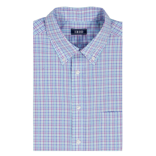 Izod ALL-OVER STRETCH L/S PLAID BUTTON-DOWN DRESS SHIRT - ULTRAMARINE