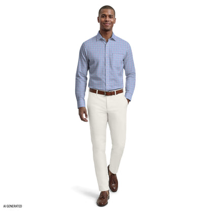 Izod ALL-OVER STRETCH L/S PLAID BUTTON-DOWN DRESS SHIRT - ULTRAMARINE