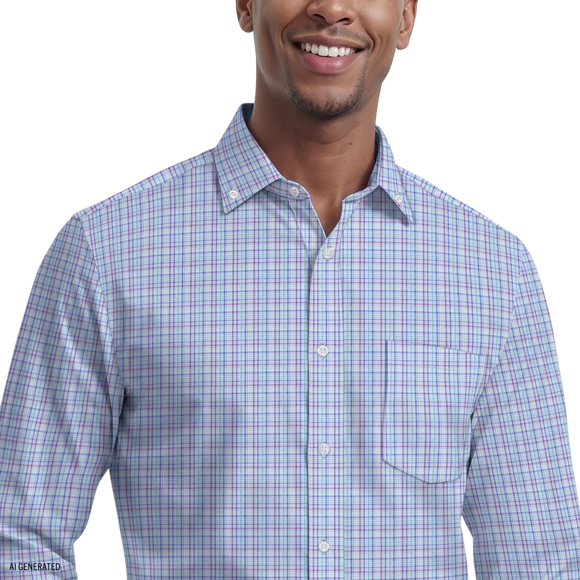 Izod ALL-OVER STRETCH L/S PLAID BUTTON-DOWN DRESS SHIRT - ULTRAMARINE