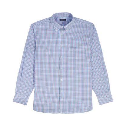 Izod ALL-OVER STRETCH L/S PLAID BUTTON-DOWN DRESS SHIRT - ULTRAMARINE