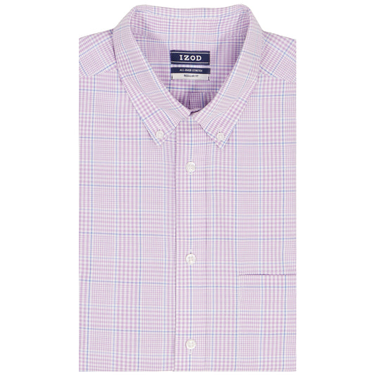 Izod ALL-OVER STRETCH L/S PLAID BUTTON-DOWN DRESS SHIRT - SHEER LILAC