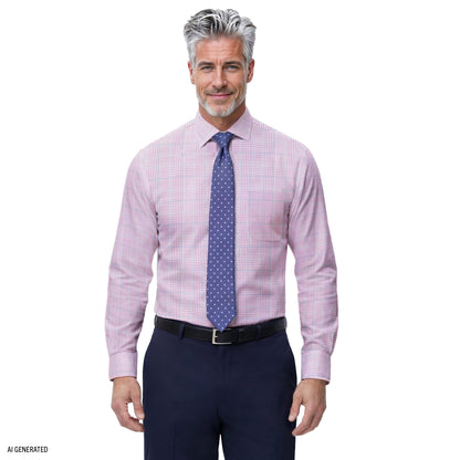 Izod ALL-OVER STRETCH L/S PLAID BUTTON-DOWN DRESS SHIRT - SHEER LILAC