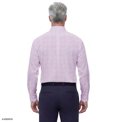 Izod ALL-OVER STRETCH L/S PLAID BUTTON-DOWN DRESS SHIRT - SHEER LILAC