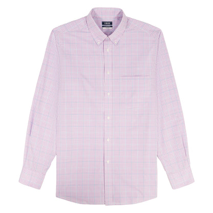 Izod ALL-OVER STRETCH L/S PLAID BUTTON-DOWN DRESS SHIRT - SHEER LILAC