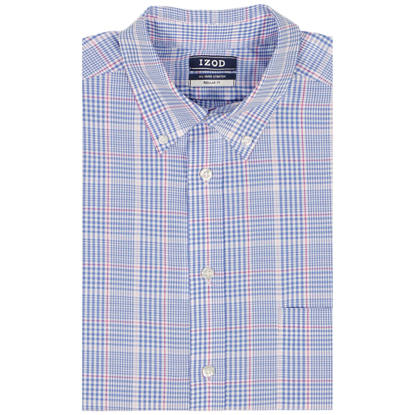 Izod ALL-OVER STRETCH L/S PLAID BUTTON-DOWN DRESS SHIRT - ULTRAMARINE