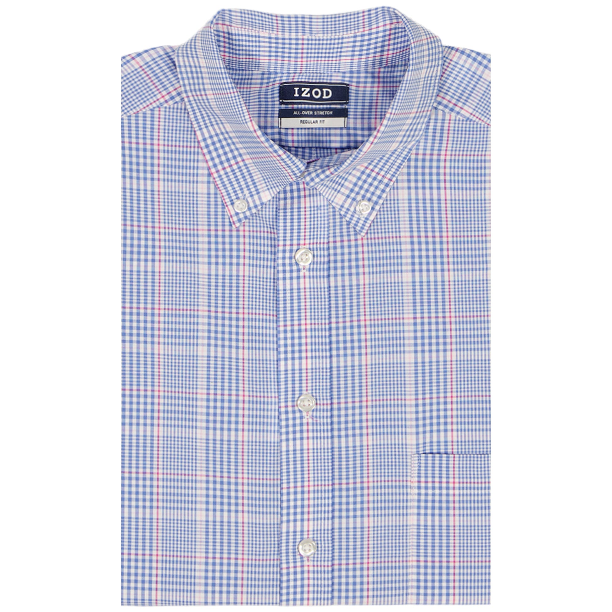 Izod ALL-OVER STRETCH L/S PLAID BUTTON-DOWN DRESS SHIRT - ULTRAMARINE