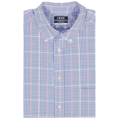 Izod ALL-OVER STRETCH L/S PLAID BUTTON-DOWN DRESS SHIRT - ULTRAMARINE