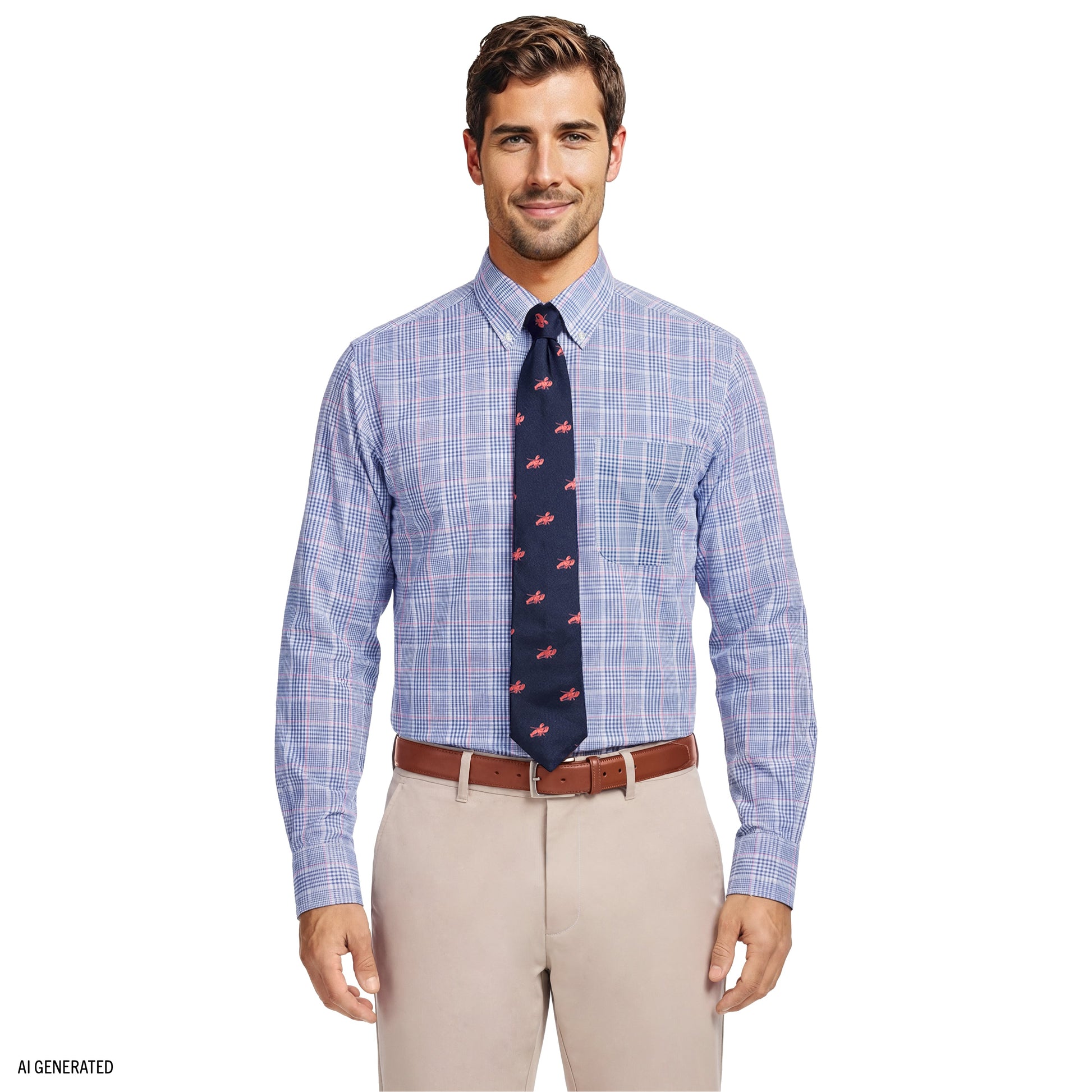 Izod ALL-OVER STRETCH L/S PLAID BUTTON-DOWN DRESS SHIRT - ULTRAMARINE
