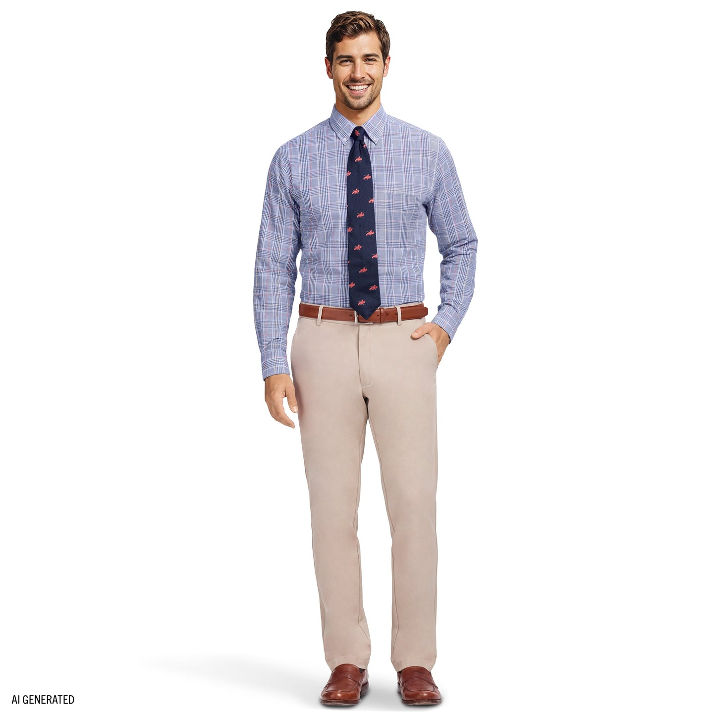 Izod ALL-OVER STRETCH L/S PLAID BUTTON-DOWN DRESS SHIRT - ULTRAMARINE