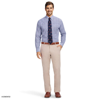 Izod ALL-OVER STRETCH L/S PLAID BUTTON-DOWN DRESS SHIRT - ULTRAMARINE