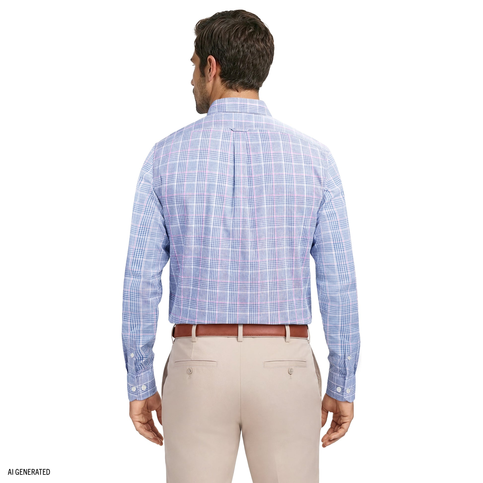 Izod ALL-OVER STRETCH L/S PLAID BUTTON-DOWN DRESS SHIRT - ULTRAMARINE