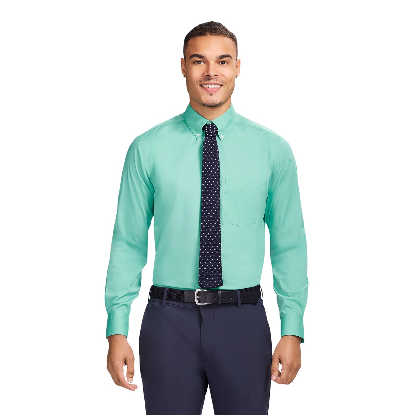 Izod ALL-OVER STRETCH L/S BUTTON-DOWN DRESS SHIRT - BISCAY GREEN