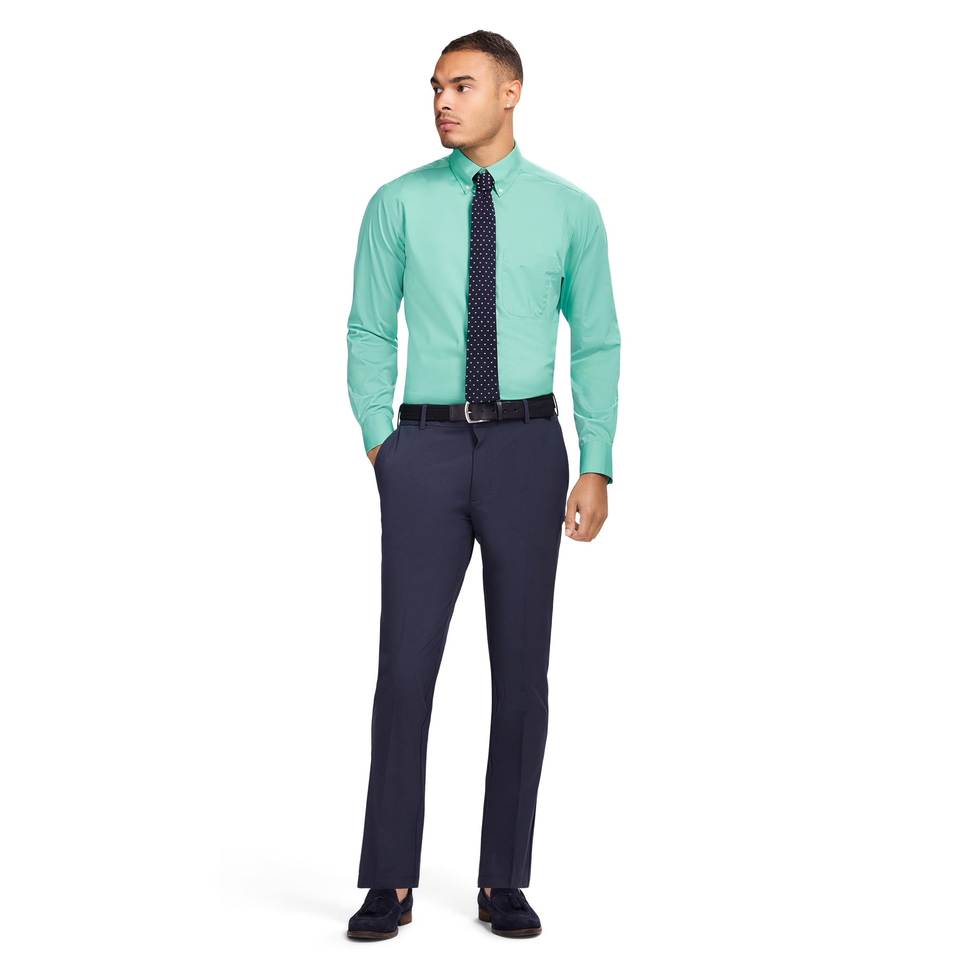 Izod ALL-OVER STRETCH L/S BUTTON-DOWN DRESS SHIRT - BISCAY GREEN