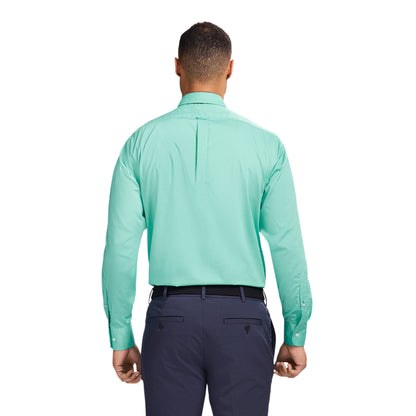 Izod ALL-OVER STRETCH L/S BUTTON-DOWN DRESS SHIRT - BISCAY GREEN