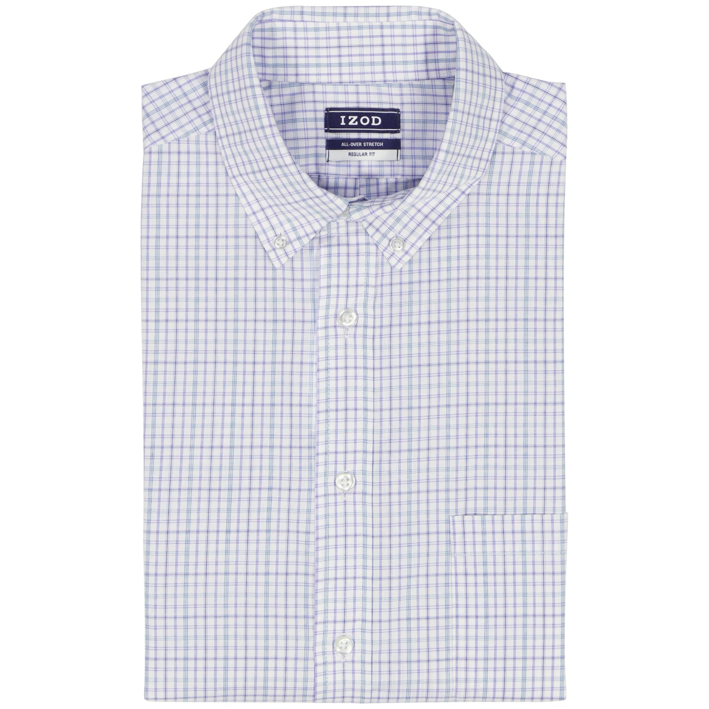 Izod ALL-OVER STRETCH L/S PLAID BUTTON-DOWN DRESS SHIRT - PAGODA BLUE