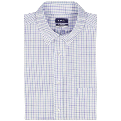 Izod ALL-OVER STRETCH L/S PLAID BUTTON-DOWN DRESS SHIRT - PAGODA BLUE