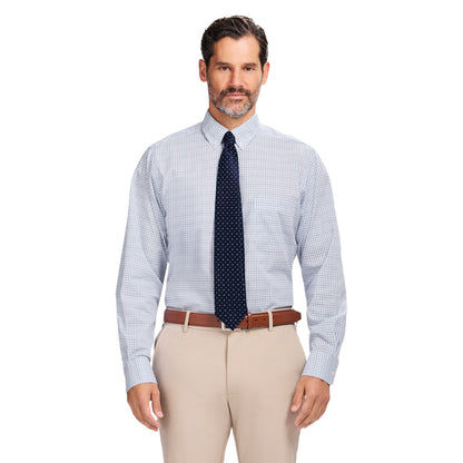 Izod ALL-OVER STRETCH L/S PLAID BUTTON-DOWN DRESS SHIRT - PAGODA BLUE