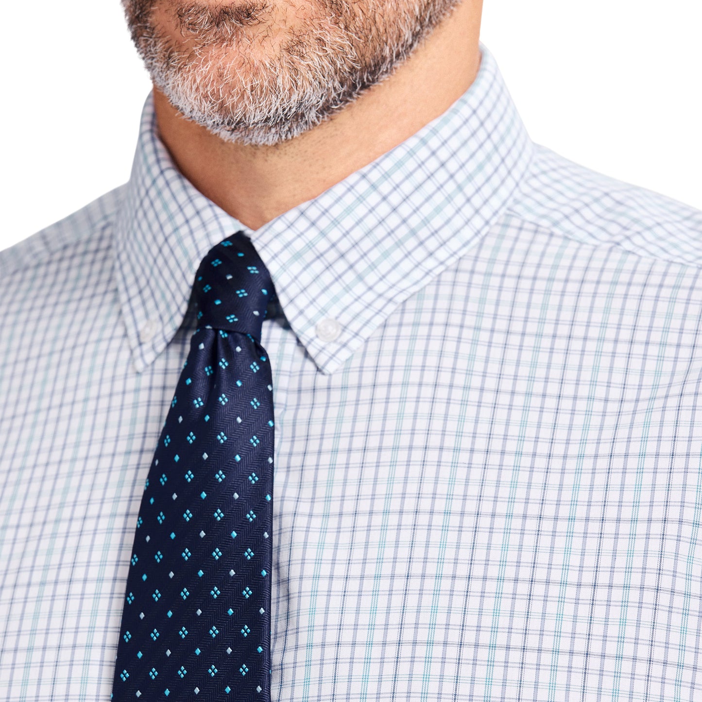 Izod ALL-OVER STRETCH L/S PLAID BUTTON-DOWN DRESS SHIRT - PAGODA BLUE