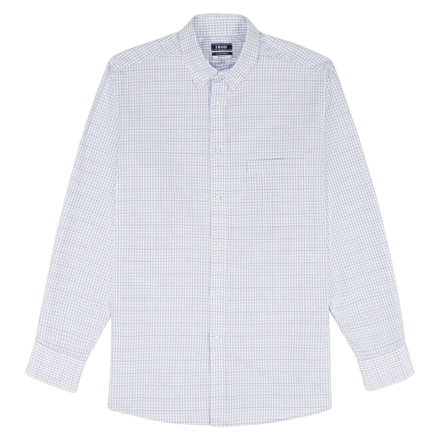 Izod ALL-OVER STRETCH L/S PLAID BUTTON-DOWN DRESS SHIRT - PAGODA BLUE