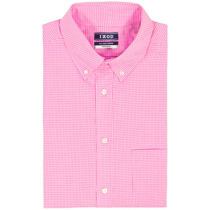 Izod ALL-OVER STRETCH L/S PLAID BUTTON-DOWN DRESS SHIRT - CONE FLOWER