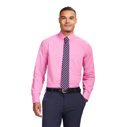 Izod ALL-OVER STRETCH L/S PLAID BUTTON-DOWN DRESS SHIRT - CONE FLOWER