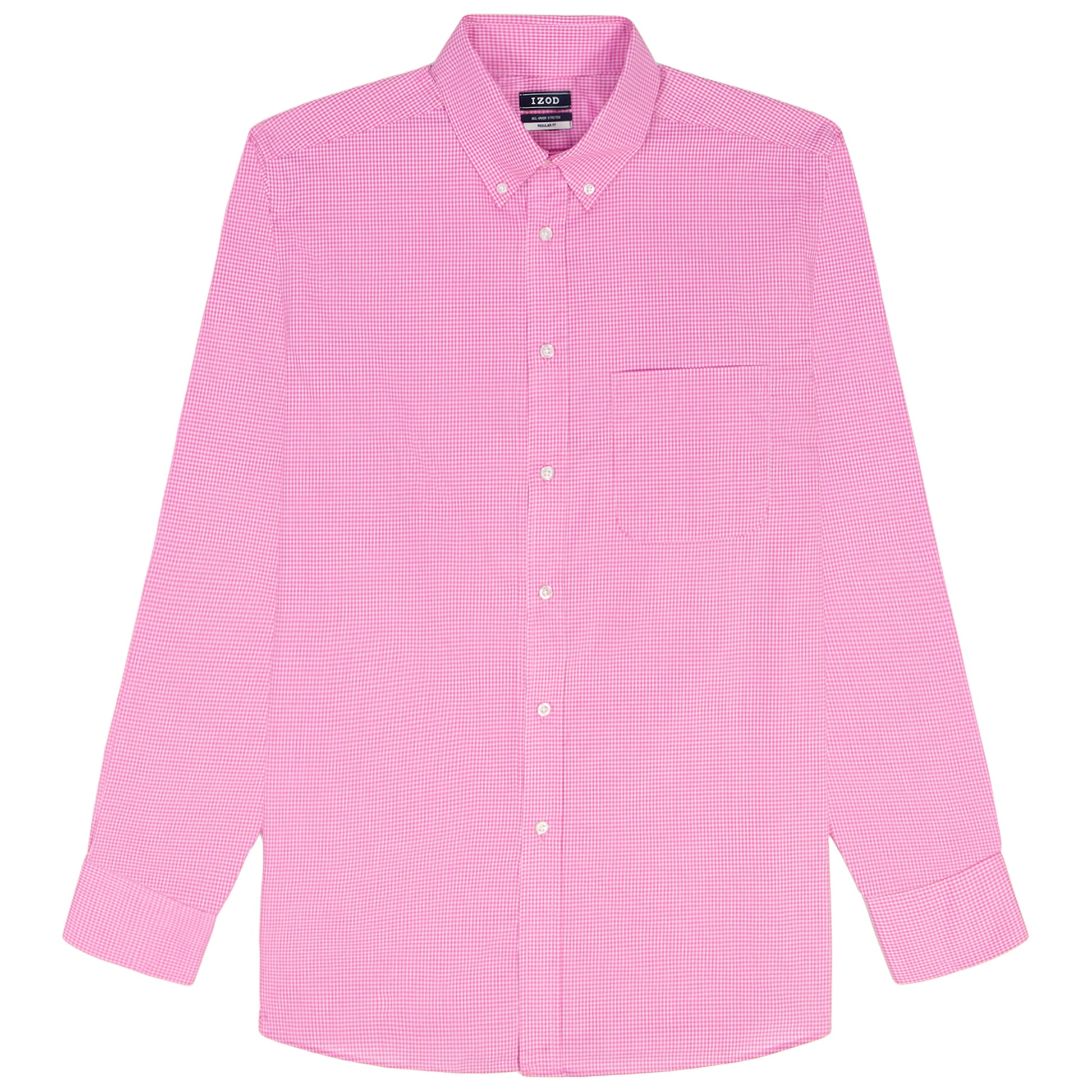 Izod ALL-OVER STRETCH L/S PLAID BUTTON-DOWN DRESS SHIRT - CONE FLOWER