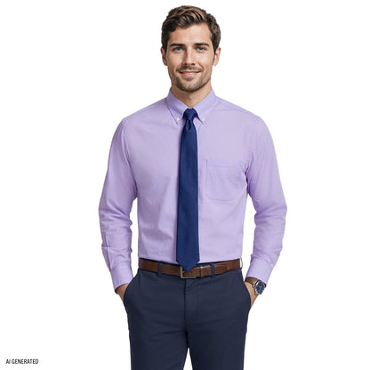 Izod ALL-OVER STRETCH L/S STRIPED BUTTON-DOWN DRESS SHIRT - DAHLIA PURPLE