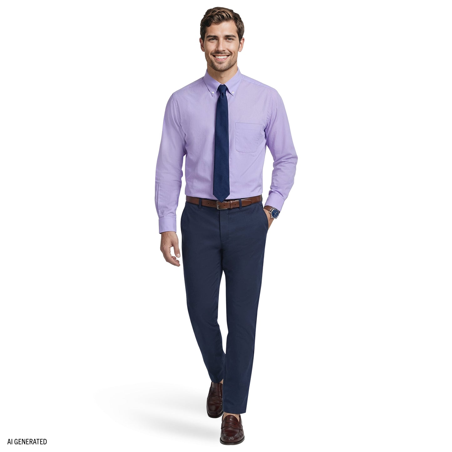 Izod ALL-OVER STRETCH L/S STRIPED BUTTON-DOWN DRESS SHIRT - DAHLIA PURPLE