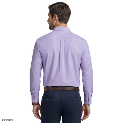 Izod ALL-OVER STRETCH L/S STRIPED BUTTON-DOWN DRESS SHIRT - DAHLIA PURPLE