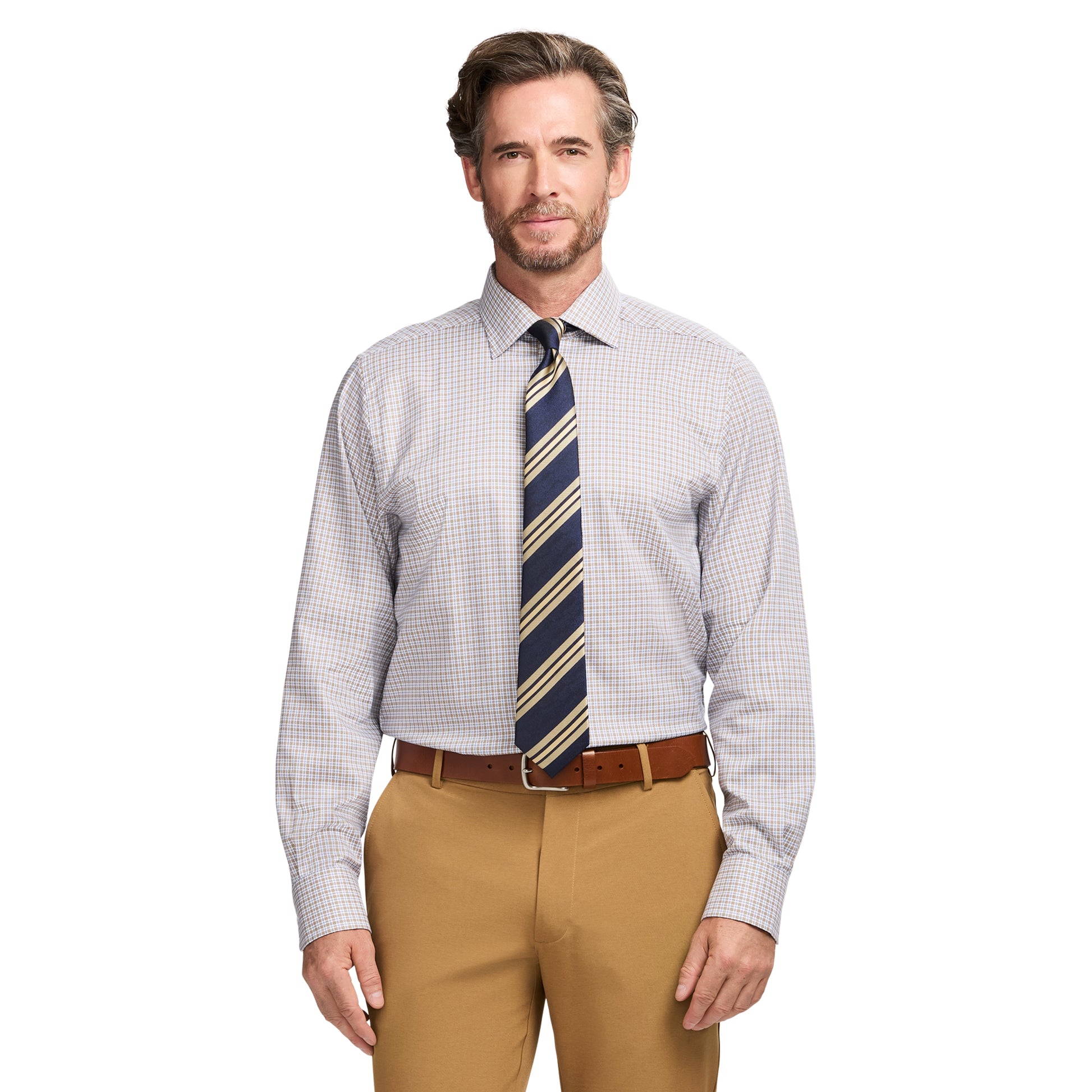 Izod Royal Texture Button Down Dress Shirt - Cedarwood Khaki
