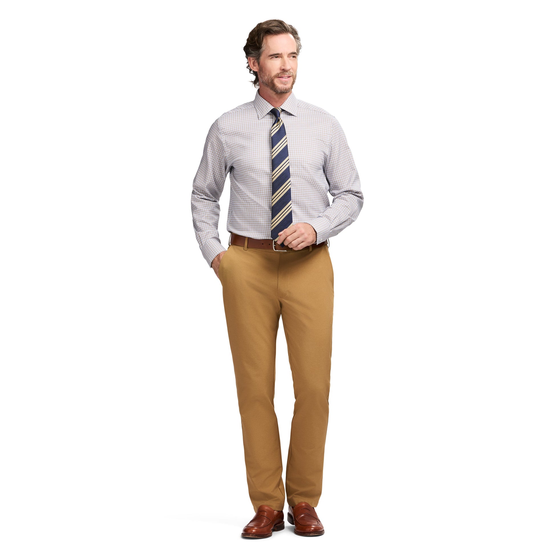 Izod Royal Texture Button Down Dress Shirt - Cedarwood Khaki