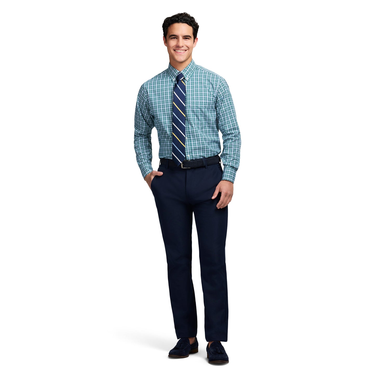 Izod All Over Stretch Button Down Dress Shirt - Bayberry