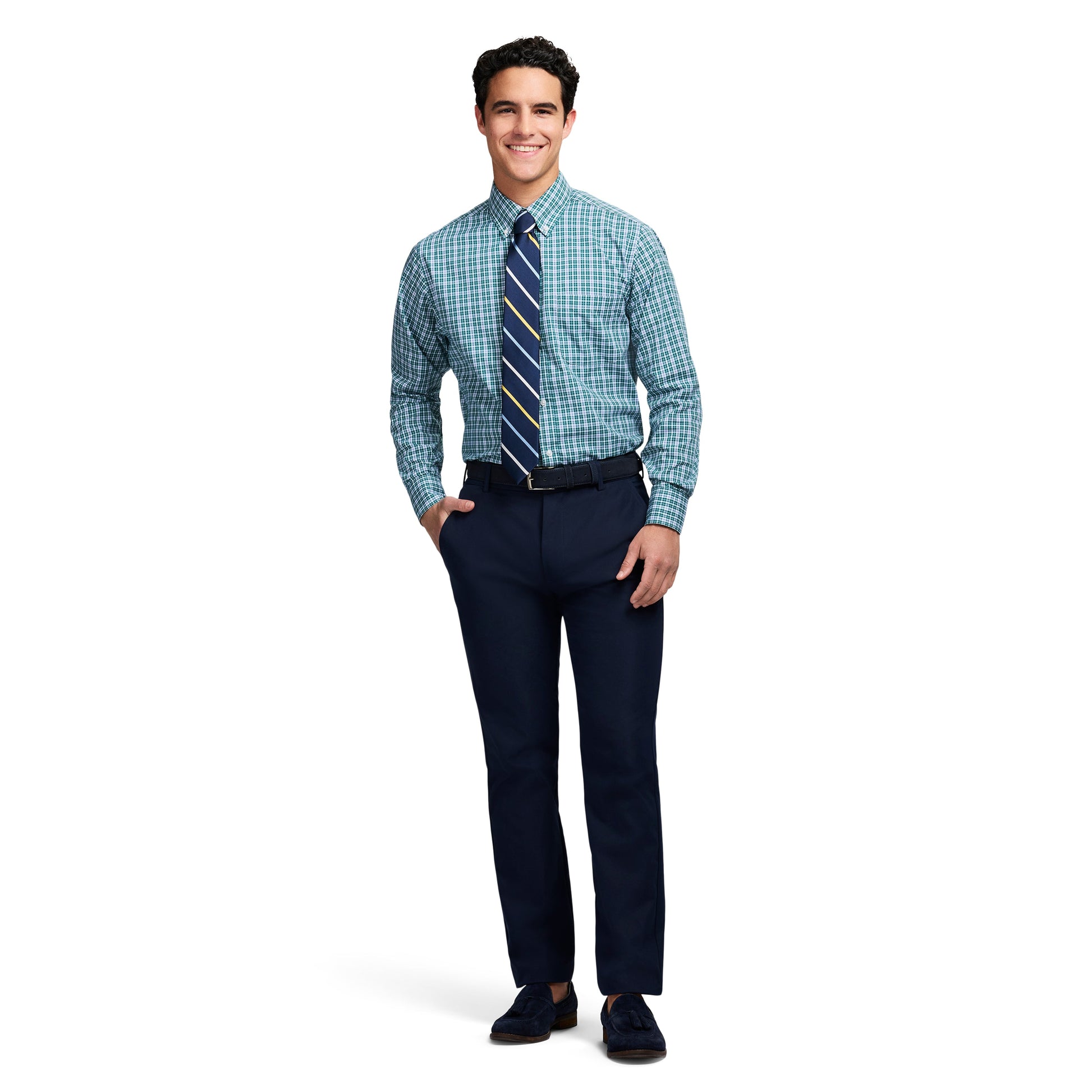 Izod All Over Stretch Button Down Dress Shirt - Bayberry