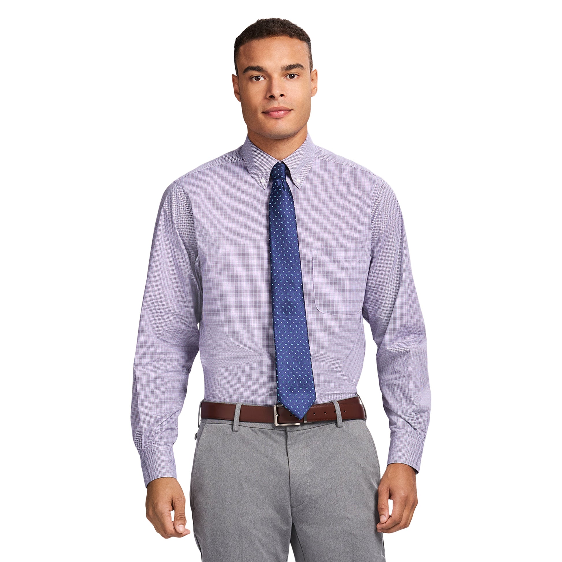 Izod All Over Stretch Button Down Dress Shirt - Imperial Purple
