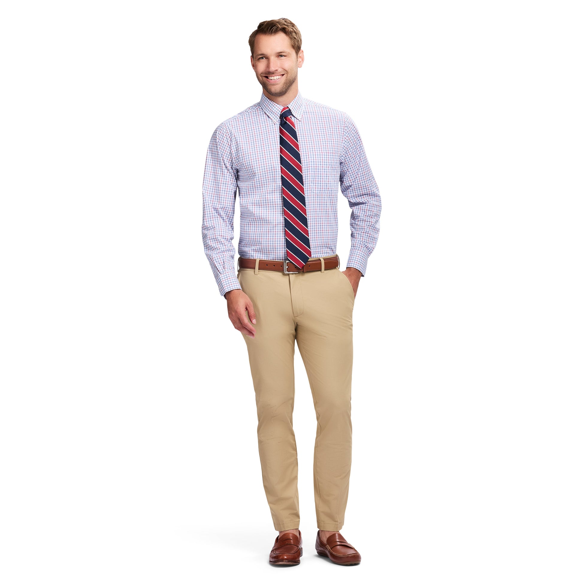 Izod All Over Stretch Button Down Dress Shirt - Chilli Pepper
